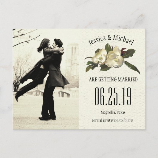 In Love -ヴィンテージMagnolia写真Save The Date 案内ポストカード (正面)