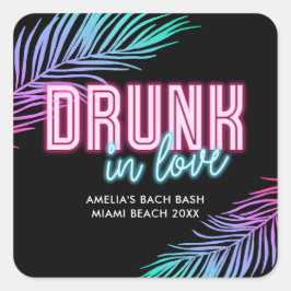 In Love 飲 Neon Blue & Pink Tropical Bach スクエアシール