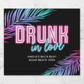 In Love 飲 Neon Blue & Pink Tropical Bach スパークリングワインラベル (シングルラベル)