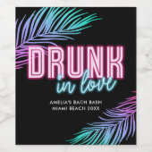 In Love 飲 Neon Blue & Pink Tropical Bach ワインラベル (シングルラベル)