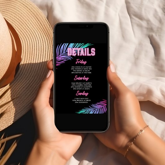 In Love 飲 Neon Blue & Pink Tropical Bach 招待状