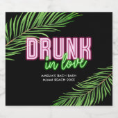 In Love 飲 Neon Green & Pink Tropical Bach スパークリングワインラベル (シングルラベル)