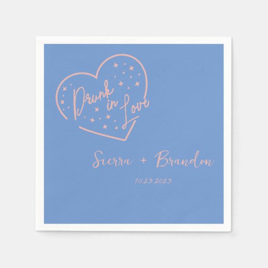 In Love 飲 Pink&Blue Monogramのナ結婚プキンス スタンダードカクテルナプキン (正面)