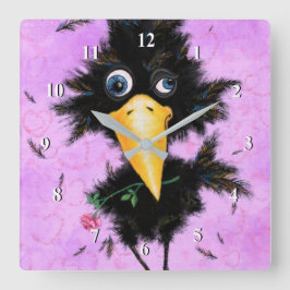 In Love Crow – 紳士 – あなたのテキスト/名前を追加 スクエア壁時計
