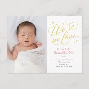 In Love EDITABLE COLOR BIRTH Announcementポストカード ポストカード