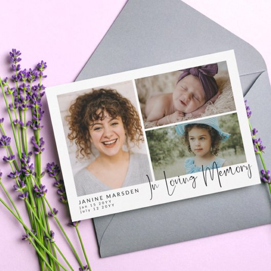 In Loving Memoryフォトコラージュ悔やみや弔慰ありがとう サンキューカード