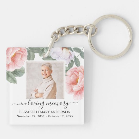 In Loving Memoryフォトピンクフローラメモリアル キーホルダー (裏面)