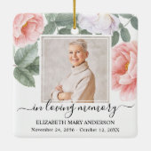 In Loving Memoryフォトピンクフローラメモリアル セラミックオーナメント (裏面)