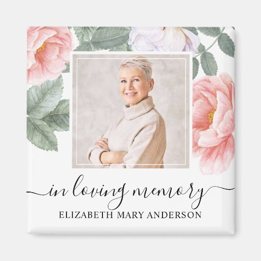 In Loving Memoryフォトピンクフローラメモリアル マグネット (正面)