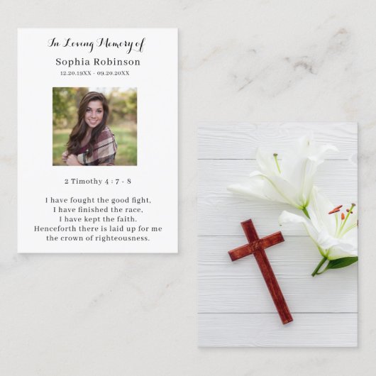 In Loving Memoryフォトメモリアル祈りの言葉カード 名刺 (正面/裏面)