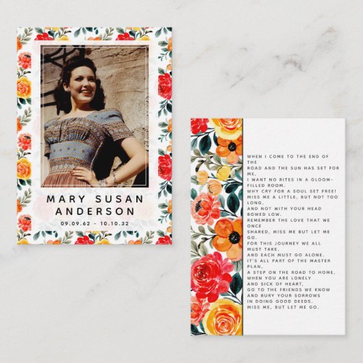 In Loving Memoryフローラ写真詩カード ノートカード (正面/裏面)