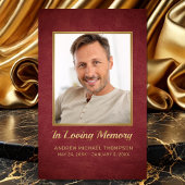 In Loving Memoryマルーン金ゴールド写真葬儀カード 名刺