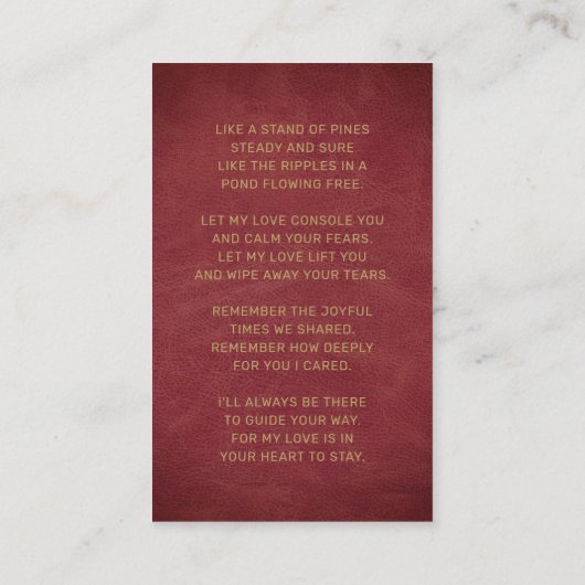 In Loving Memoryマルーン金ゴールド写真葬儀カード 名刺 (裏面)