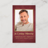 In Loving Memoryマルーン金ゴールド写真葬儀カード 名刺 (正面)