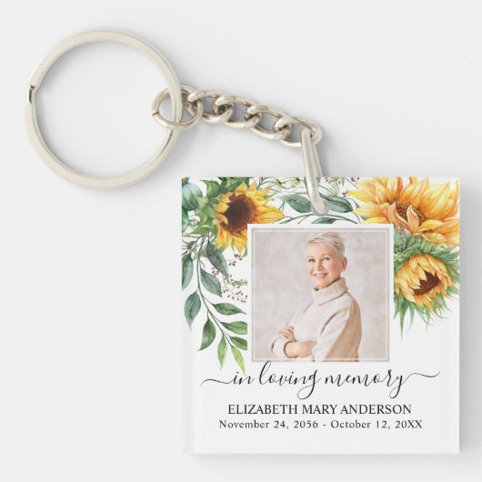 In Loving Memory写真ひまわりフローラメモリアル キーホルダー (正面)