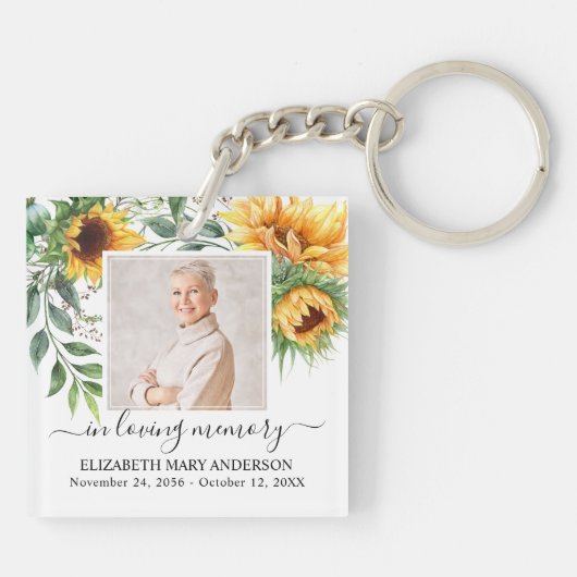 In Loving Memory写真ひまわりフローラメモリアル キーホルダー (裏面)
