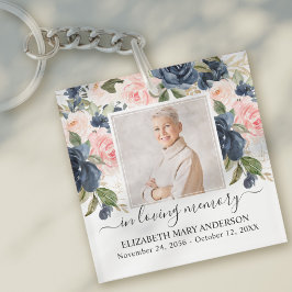 In Loving Memory写真ネイビーピンクフローラメモリアル キーホルダー