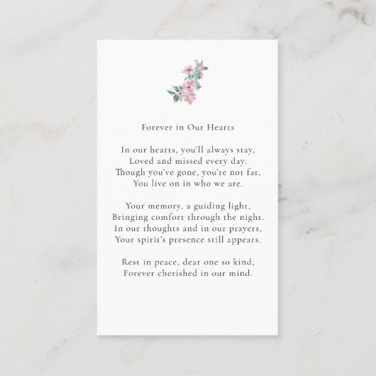 In Loving Memory写真フローラメモリアル祈りの言葉カード 名刺 (裏面)