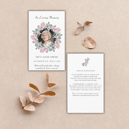 In Loving Memory写真フローラメモリアル祈りの言葉カード 名刺