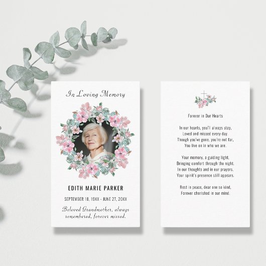 In Loving Memory写真フローラメモリアル祈りの言葉カード 名刺