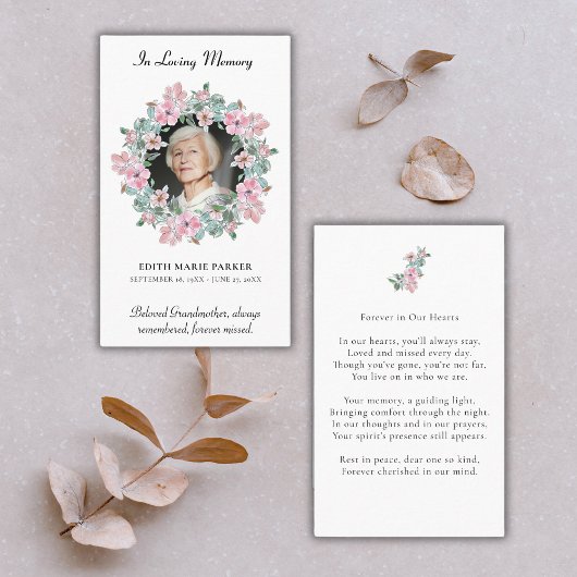 In Loving Memory写真フローラメモリアル祈りの言葉カード 名刺