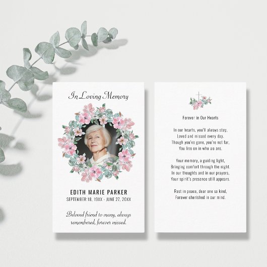 In Loving Memory写真フローラメモリアル祈りの言葉カード 名刺