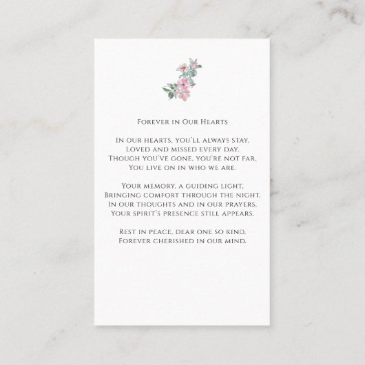 In Loving Memory写真フローラメモリアル祈りの言葉カード 名刺 (裏面)
