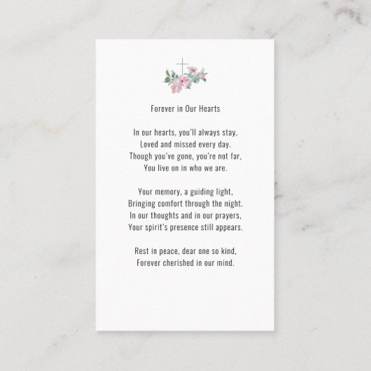 In Loving Memory写真フローラメモリアル祈りの言葉カード 名刺 (裏面)
