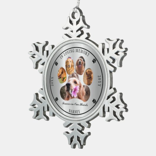 In Loving Memory写真ペット記念碑 – 黒 スノーフレークピューターオーナメント (右)