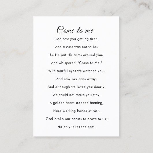 In Loving Memory写真葬儀祈りの言葉カード 名刺 (裏面)