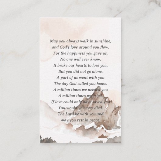 In Loving Memory写真葬儀祈りの言葉カード 名刺 (裏面)