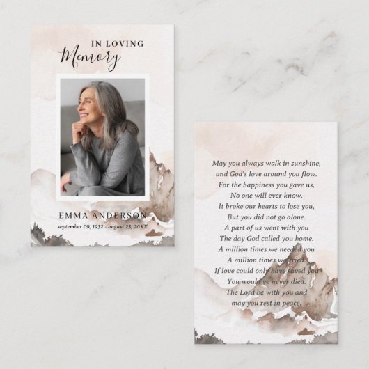 In Loving Memory写真葬儀祈りの言葉カード 名刺 (正面/裏面)