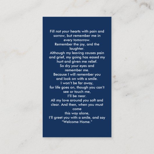 In Loving Memory写真葬儀祈りの言葉カード 名刺 (裏面)