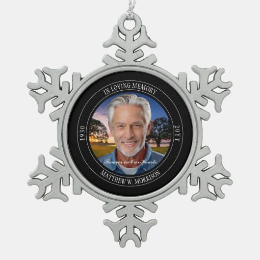 In Loving Memory写真記念キープサケ スノーフレークピューターオーナメント (正面)