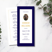 In Loving Memory葬儀フォトプログラムネイビー金ゴールド 招待状