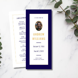 In Loving Memory葬儀フォトプログラムネイビー金ゴールド 招待状