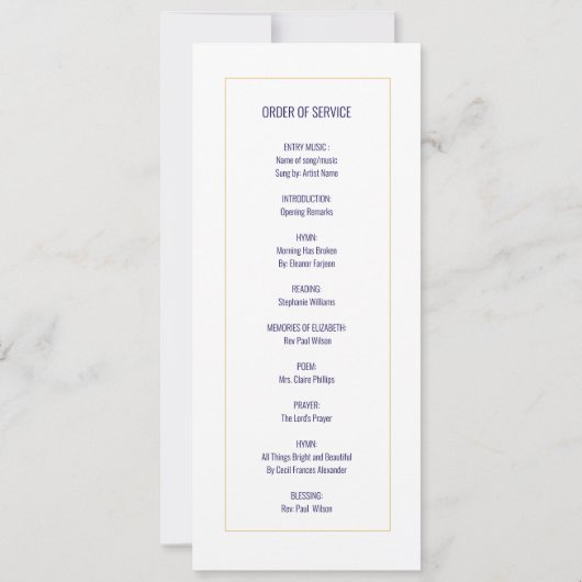 In Loving Memory葬儀フォトプログラムネイビー金ゴールド 招待状 (裏面)