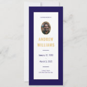 In Loving Memory葬儀フォトプログラムネイビー金ゴールド 招待状 (正面)