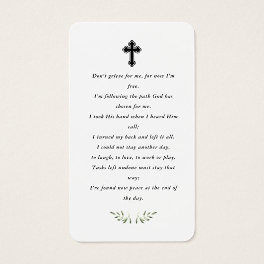 In Loving Memory葬儀フォト祈りの言葉カード (裏面)