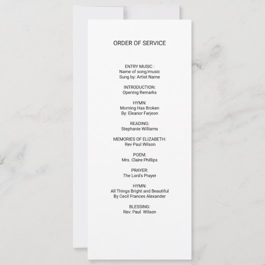 In Loving Memory葬儀プログラムフローラクロス 招待状 (裏面)