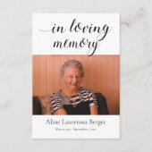 In Loving Memory葬儀祈りの言葉カードと写真 エンクロージャーカード (正面)