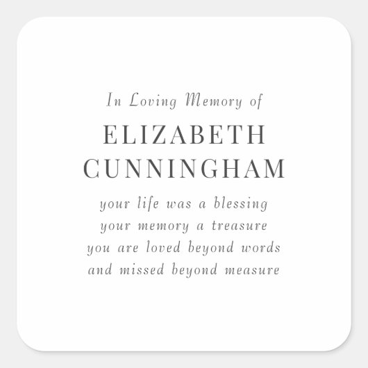 In Loving Memory記念モダン引用文 スクエアシール (正面)