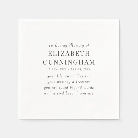 In Loving Memory記念モダン引用文 スタンダードカクテルナプキン (正面)
