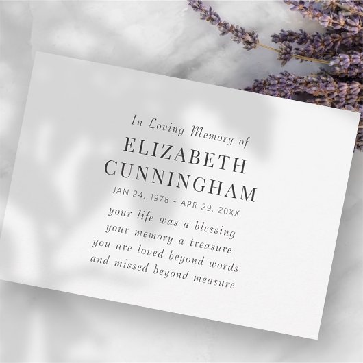 In Loving Memory記念モダン引用文 案内状