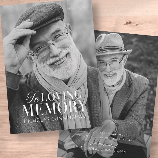 In Loving Memory モダン Photoエレガント Memorial サンキューカード