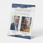 In Loving Memory 2 写真入り ブルー アゲート マーブル ウェディング 台座サイン (正面)
