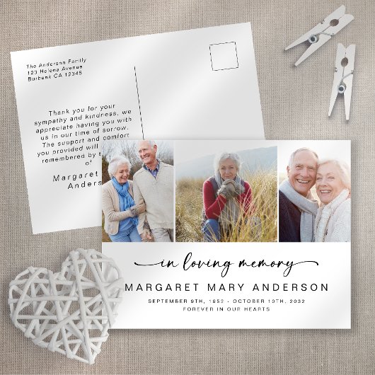 In Loving Memory 3 Photo Funeral Thank You ポストカード