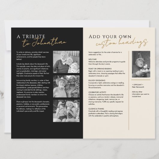 In Loving Memory 5-Photo エレガント Memorial Program (裏面)