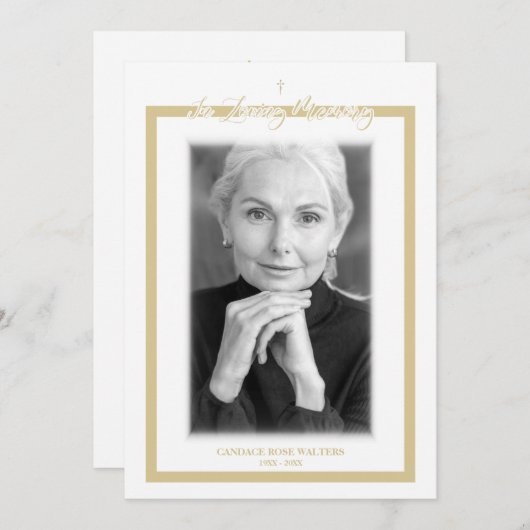 In Loving Memory B&W Golden Photo Service Dear ノートカード (正面/裏面)