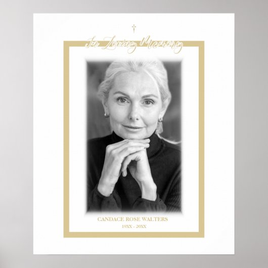In Loving Memory B&W Golden Photo Service Dear ポスター (正面)